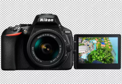 Nikon D5600 DSLR Camera with articulating screen showcasing a tropical resort. image