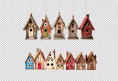 Festive Decorative Wooden Birdhouses for Christmas Holiday Design Projects image
