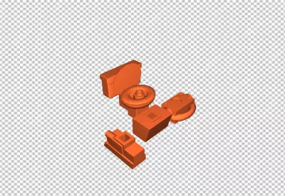 Abstract 3D Render of Orange Geometric Blocks and Modular Parts on Black Background image