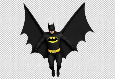 Iconic Batman Superhero Flying with Cape Spread Isolated on White Background image