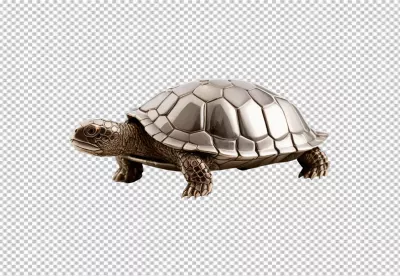 Elegant Polished Metallic Turtle Figurine with Detailed Shell on White image