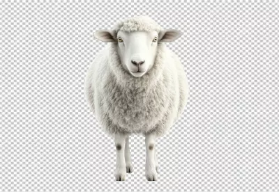 Realistic White Sheep Standing Front View PNG Cutout image