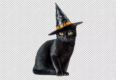 Cute Black Cat Wearing Witch Hat for Halloween Design Projects image