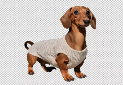 Charming Dachshund Dog Wearing Cozy Knitted Sweater Standing Attentively image