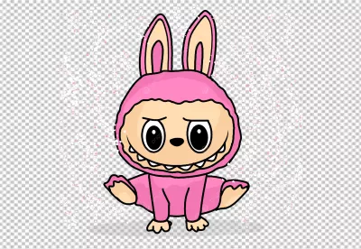Grumpy Pink Cartoon Creature Illustration with Sparkle Overlay image