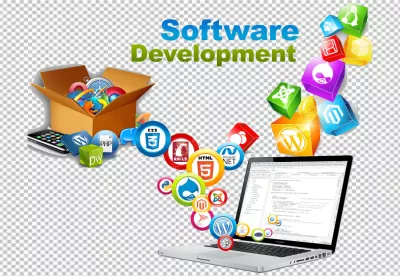 Modern Software Development Workflow with Coding Laptop and Programming Logos image