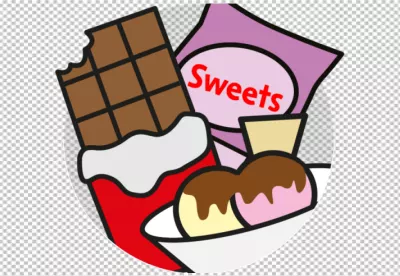 Cartoon Sweets Assortment with Chocolate, Candy, and Ice Cream Graphic image