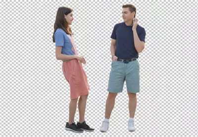 Smiling Young Woman and Man Engaged in a Pleasant Conversation Outdoors image