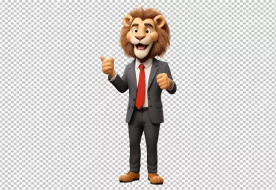 Happy 3D Lion Mascot in Business Suit Giving Thumbs Up image