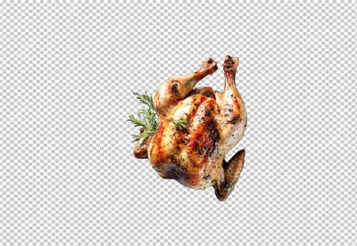 Delicious Golden Roasted Chicken with Aromatic Rosemary Garnish PNG image