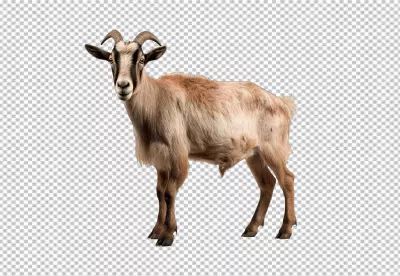 Majestic Brown Standing Goat with Horns - High-Quality PNG Cutout for Farm Animal Designs image