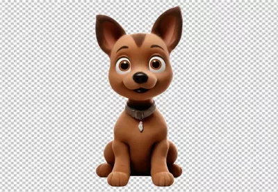 Smiling 3D Animated Brown Puppy Character with Big Expressive Eyes and Gray Collar image