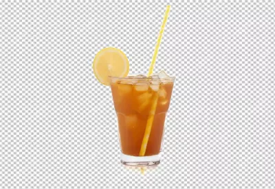 Refreshing Iced Tea with Lemon and Striped Straw on White Background image