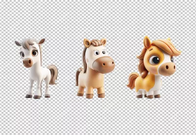 Adorable 3D Cartoon Horses Collection for Kids' Designs and Projects image