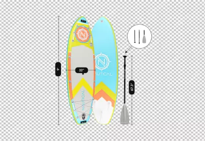Vibrant Nautical Inflatable Stand Up Paddle Board Kit with Paddle and Dimensions image