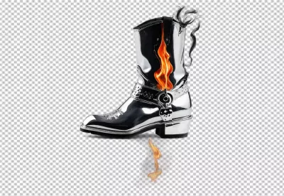 Sleek Silver Cowboy Boot with Dynamic Flames and Fiery Reflection image
