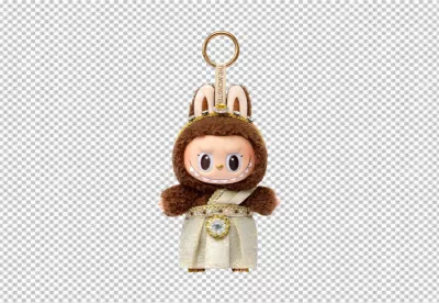 Adorable Fluffy Brown Monster Keychain in Traditional Thai Embellished Attire 3708 image