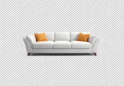 Sleek White Three-Seater Sofa with Vibrant Orange Pillows for Modern Living image