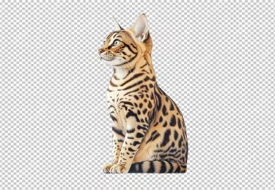 Realistic Bengal Cat Sitting Gracefully Looking Left - Detailed Domestic Feline Illustration image