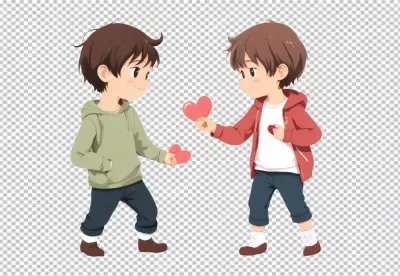 Cute Anime Boys Exchanging Red Hearts Symbolizing Friendship and Love image