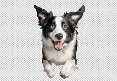 Energetic Border Collie Dog Jumping with Joyful Expression PNG Stock Image image