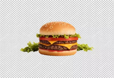 Appetizing Double Cheeseburger with Melted Cheese Fresh Lettuce and Ripe Tomatoes on a Sesame Seed Bun image