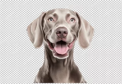 Happy Weimaraner Dog Smiling with Tongue Out in Studio PNG Cutout image