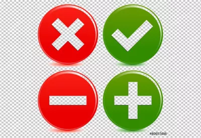 Set of Four Glossy Icons: Red Cancel, Checkmark, Minus, and Plus Symbols