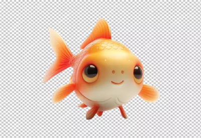 Adorable Cute Goldfish Cartoon Character with Big Eyes Smiling PNG Download for Kids Designs image