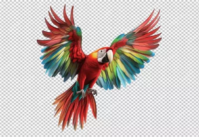 Vibrant Macaw Parrot Flying with Dynamic Wings for Tropical Designs image