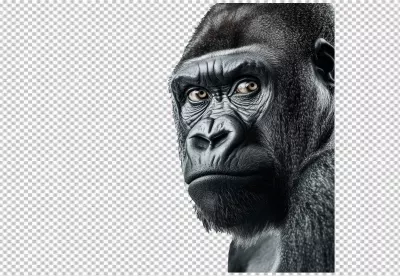 Majestic Gorilla Face Close-up with Intense Gaze PNG Cutout image