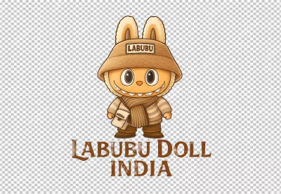 Cute Labubu Doll Character in Winter Outfit with India Branding image