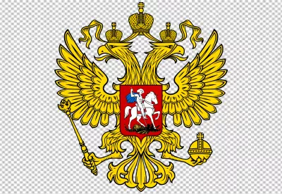 Coat of arms of Russia featuring a double-headed eagle with imperial crowns and a red shield