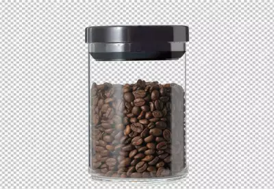 with coffee beans and a glass jar with a few coffee beans