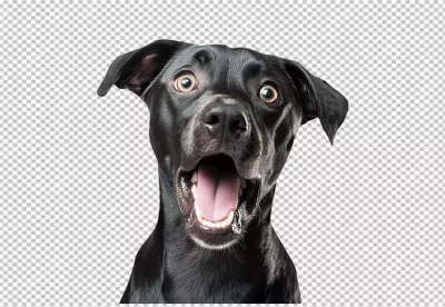 Funny Black Dog with Surprised Expression and Wide Open Mouth PNG Cutout image