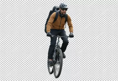 Determined Cyclist Riding Mountain Bike with Protective Gear and Backpack image