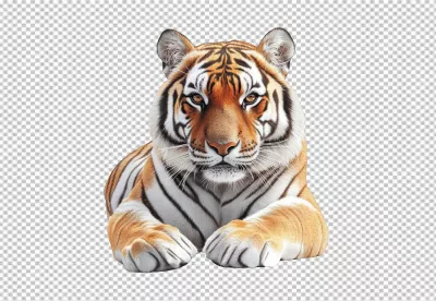 Majestic Bengal Tiger Lying Down PNG Cutout for Wildlife Design Projects image