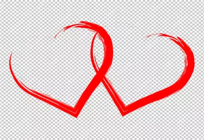 Two intertwined red hearts symbol brush stroke on black background