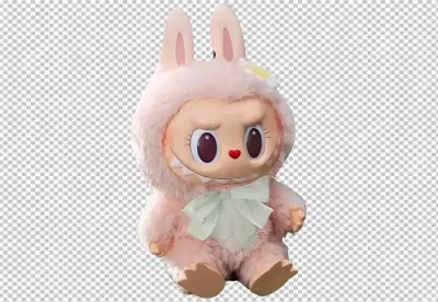 Cute Pink Fluffy Bunny Monster Toy with Expressive Eyes image