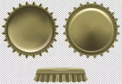 Golden beer crown caps transparent background