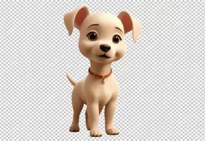 Adorable 3D Rendered Puppy Character with Red Collar and Gentle Smile image