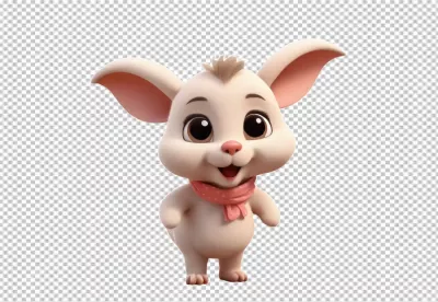Adorable 3D Rendered White Cartoon Mouse Character with Pink Scarf Smiling image