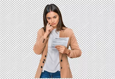 Thoughtful Young Businesswoman Pondering Financial Document Information image