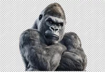 Powerful Gorilla Staring with Crossed Arms - Majestic Primate PNG Cutout image