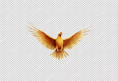 Majestic Golden Phoenix Bird Spreading Wings Flying Forward Symbolizing Rebirth image