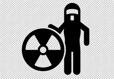 Person in hazmat suit with radiation warning symbol icon
