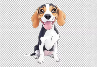 Cute Happy Beagle Puppy Sitting and Smiling with Tongue Out Digital Art image