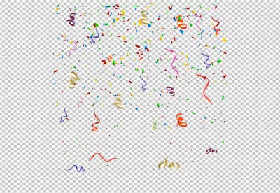 Colorful abstract background with falling confetti pieces isolated on transparent 