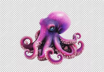 Vibrant Purple Octopus Marine Life PNG Cutout for Creative Projects image