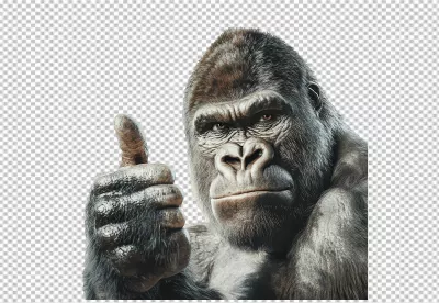 Majestic Gorilla Shows Confident Thumbs Up Gesture PNG Cutout image